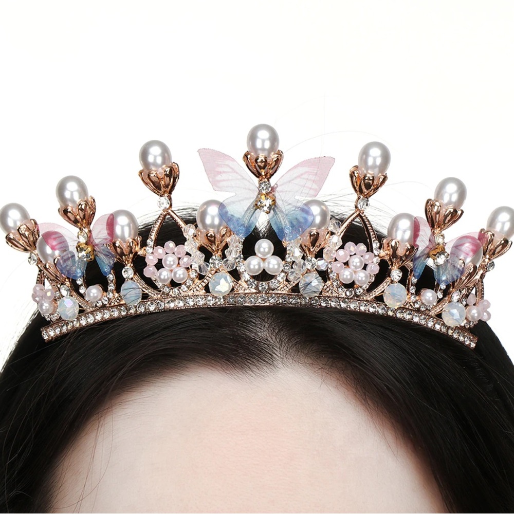 Elegant Gold Princess Tiara for Kids, Butterfly Crown for Girls - Picture 4 of 7